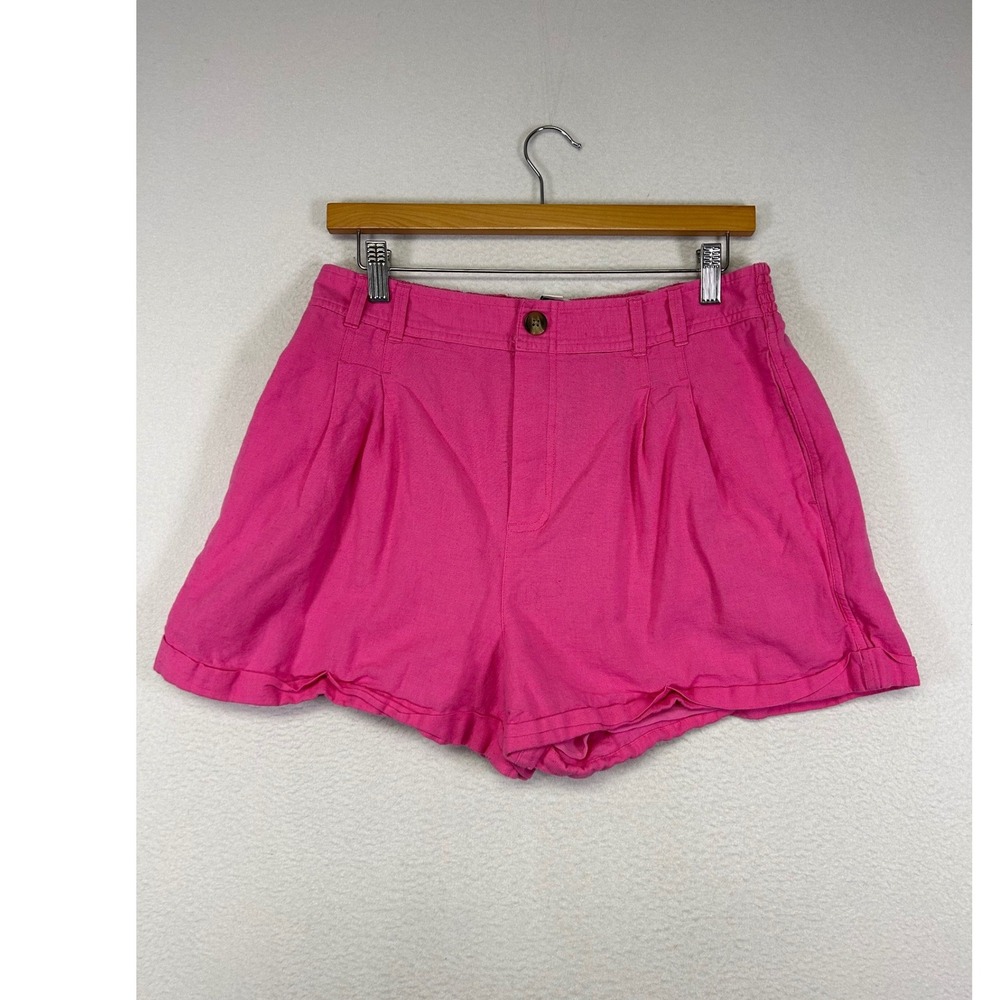 Barbiecore American Eagle Womens M Pink High Waisted Pleated Cotton Linen Shorts